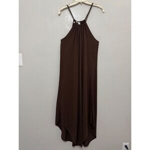 Capella Chocolate‎ Brown Halter Handkerchief Hem Midi Dress L Stretch Jersey